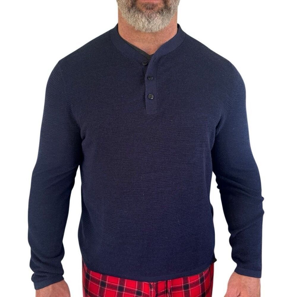 New Bonobos Dark Blue Collarless Long Sleeve Knit Pullover Sweater Men XL NWOT